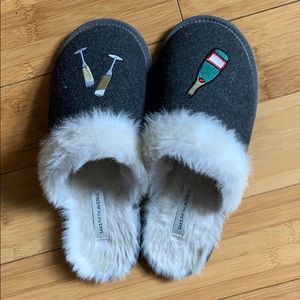 Saks Fifth Avenue Champagne Faux Fur Slippers